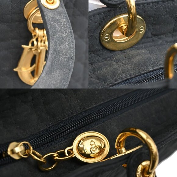 CHRISTIAN DIOR Lady Cannage Tote Hand Bag Nylon Leather Black GHW Italy 73FC009 - Picture 9 of 16